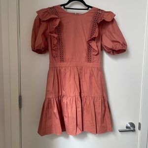 English Factory Lace Inset Puff Sleeve Minidress | Size Medium